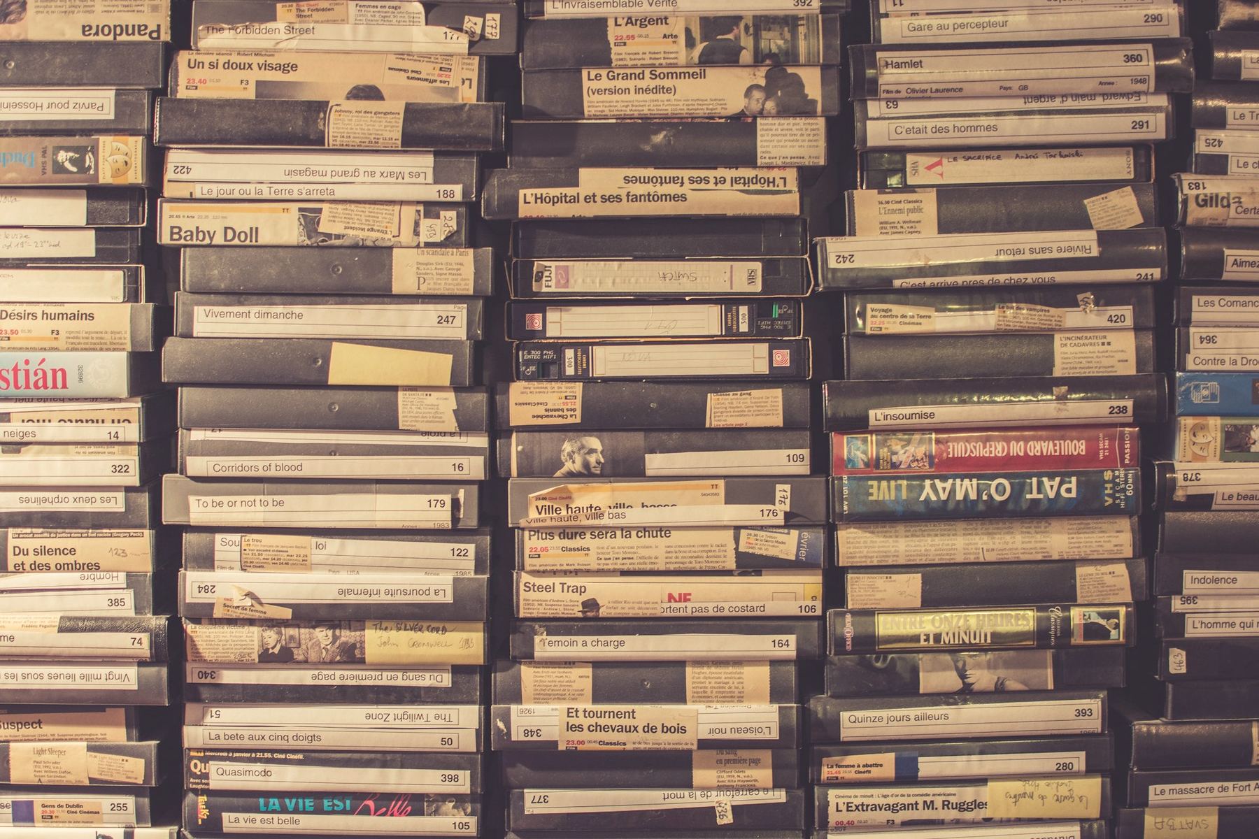 A stack of old video tapes