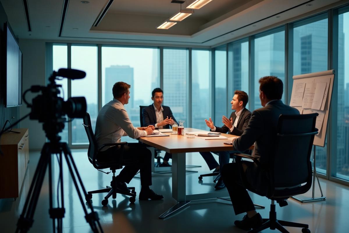 Corporate video filming in modern office environment