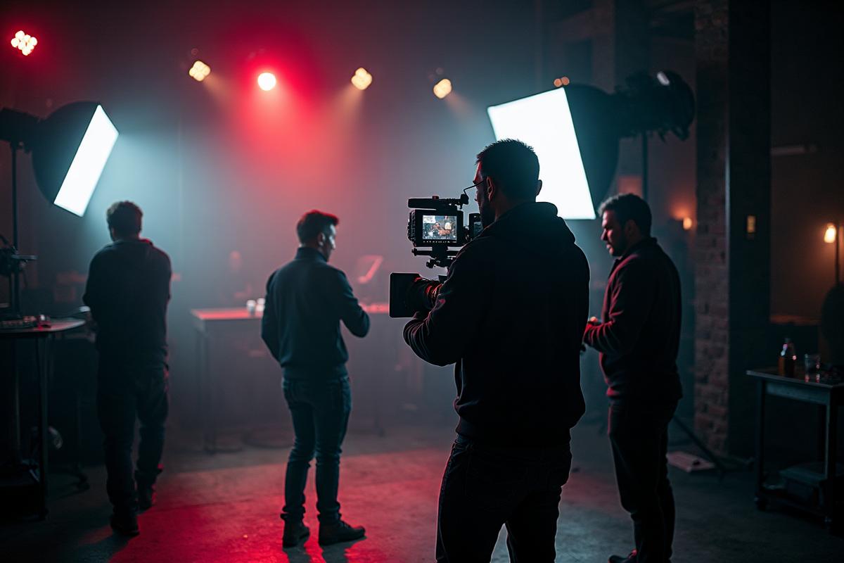 Professional film production set with cinema cameras